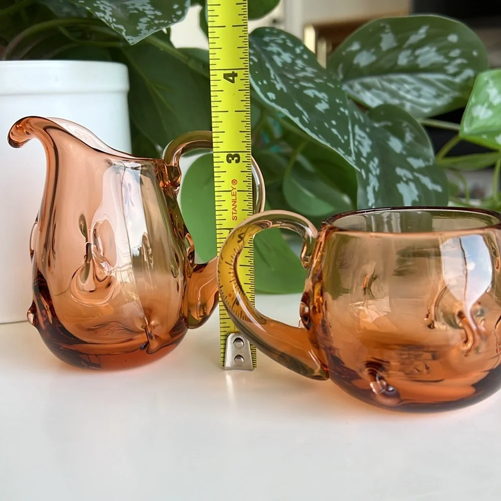 Blown Glass Sugar & Creamer Small Mini Vases Match Holders Vintage
